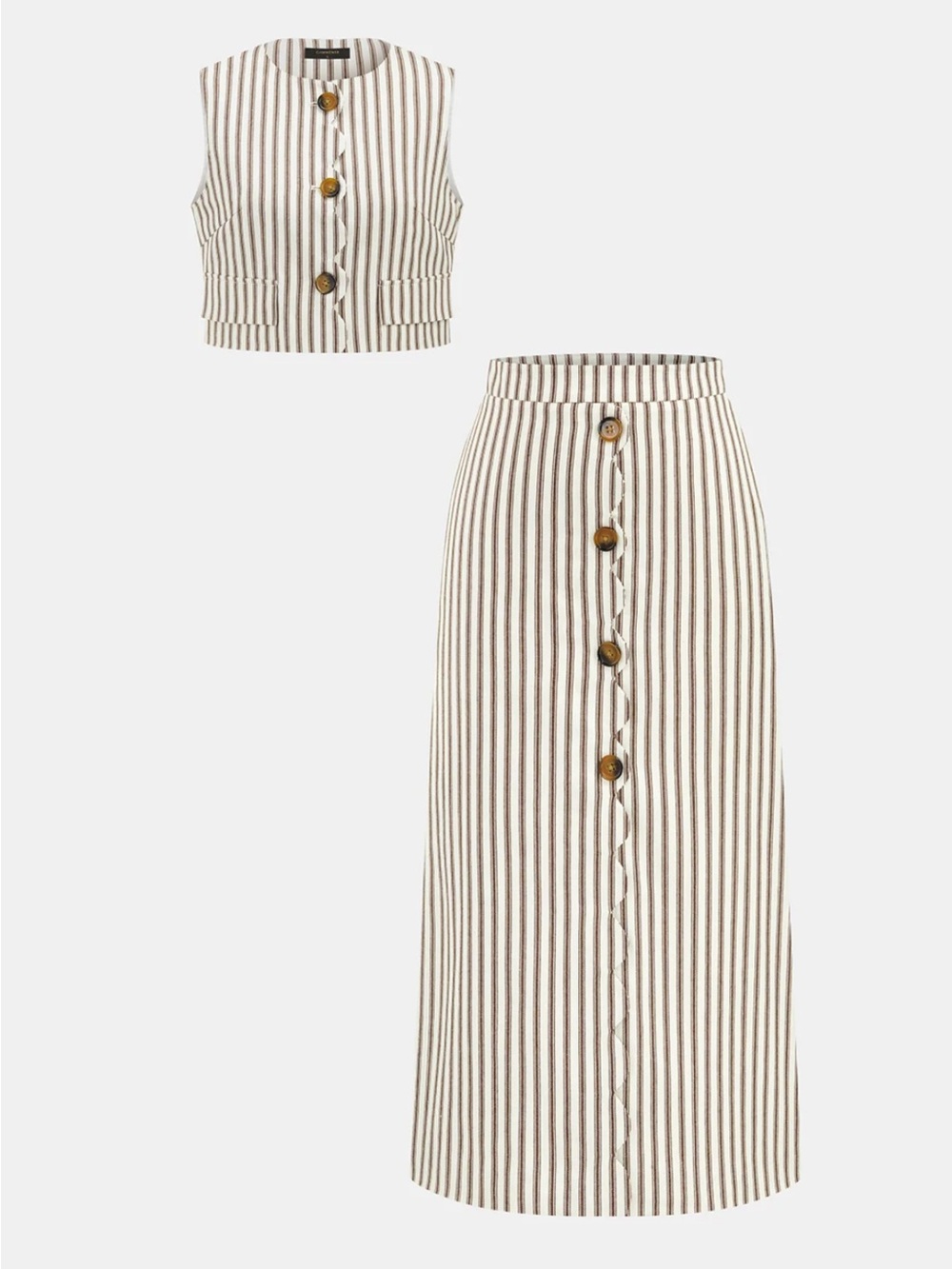 Commense Cotton Striped Sleeveless Top & Midi Skirt Set Size Medium NWT - Picture 2 of 8